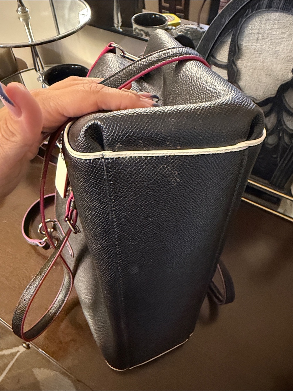Coach Christie Black Pink Leather Shoulder crossbody Bag with Trim - Picture 9 of 13